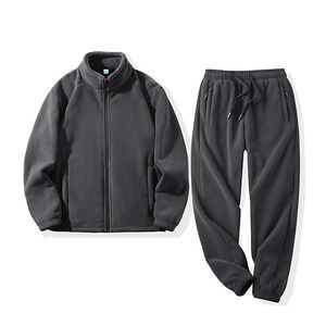 Conjunto de chaqueta de color sólido informal para hombre de invierno, chándal de método de tejido de punto con forro polar de 2 piezas para hombre - Product Image 4