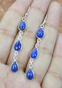 Boucles d'oreilles en argent sterling 925 avec lapis-lazuli bleu, bijoux en pierres précieuses faits à la main pour femmes - Product Image 4