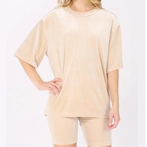 Latest Design High Quality Custom Crop Top Cotton <b>Tracksuit</b> Velvet T-Shirt Short Set Summer Casual Oversized <b>Velour</b> Short Sets - Product Image 6