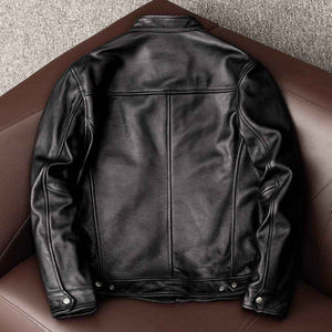 Veste en cuir de vache véritable pour homme, style motard classique avec logo sur le devant, veste en cuir de qualité supérieure pour homme - Product Image 3