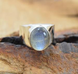 มาใหม่ของแท้925ทึบเงินสเตอร์ลิงธรรมชาติลาบราดอไรต์สีฟ้าฉูดฉาดทรงรีหลังเบี้ยทรงรีขนาด8x10มม. แหวนสวมใส่สำหรับงานปาร์ตี้ - Product Image 4