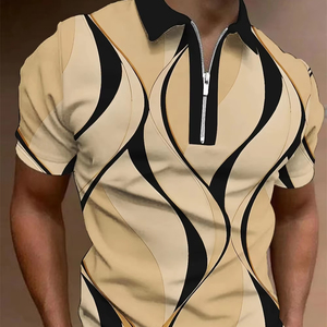 Cremallera para hombre para camisa Diseñador Pantalones cortos de golf Geometría gráfica Estampados lineales Turndown Mangas cortas Jersey Tela Secado rápido - Product Image 5