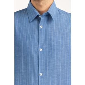 Chemises décontractées pour hommes 100 % coton rayées en popeline satinée tissée coupe ajustée teintes unies ODM pour usage professionnel - Product Image 2