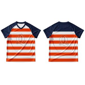 Maillot de Floorball Personnalisé Rayé Orange et Blanc en Polyester Séchage Rapide Vêtement de Sport Léger et Respirant pour Hommes Entraînement - Product Image 1