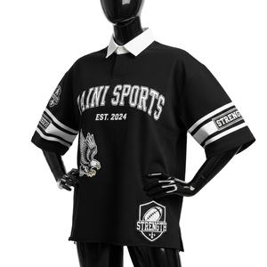 Camiseta de Rugby Premium para Hombre, de Algodón y Poliéster, 220 GSM, Diseño de Paneles Blanco y Negro, Logotipo Personalizado Bordado con Transferencia Térmica, Absorbe la Humedad - Product Image 1