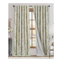 Rideau de salon demi-blanc à expédition rapide 140x260cm 240 GSM en coton crème traditionnel à motif floral vert avec pompons pour centres de villégiature et spas