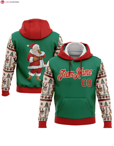 เสื้อฮู้ดกีฬาแบบสวมหัวเสื้อมีฮู้ด3D สีเขียวเคลลี่สีขาว-แดงสำหรับเทศกาลคริสต์มาสปลาคาร์พตกปลา - Product Image 2