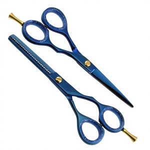 Professional Deep Blue Hair Scissors <b>Set</b> with Gold Pivot Screws and Sharp Convex Edge <b>Barber</b> Shears - Product Image 1