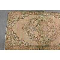 Tapis turc vintage KayraHome beige brun 5,8x9,5 pieds en laine tissage plat écologique motif patchwork épaisseur de poil moyenne