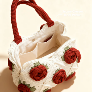 Bolso de Ganchillo Hecho a Mano para Mujer, Serie Rosa, Bolso de Moda para Abuela, Bordado, Abierto, para Ocio y Vacaciones - Product Image 2