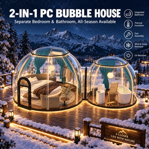 Cabane de glamping modulaire à double dôme en polycarbonate avec chambre et salle de <span class=keywords><strong>bain</strong></span> privées, vue panoramique à 360 degrés - Product Image 2