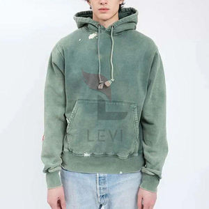 Sudaderas con capucha para hombre de talla grande con lavado ácido personalizadas de fábrica, moda informal para hombre, 100% algodón, sudadera deportiva básica, mezcla de algodón - Product Image 3