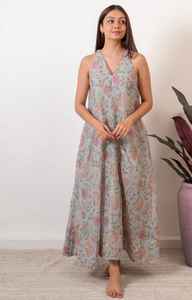 ชุดเดรสผ้าฝ้ายพิมพ์ลายแชนเดอร์ผ้าฝ้าย100% ชุดแมกซี่ปักลายดอกไม้ลำลองสำหรับปาร์ตี้ฤดูใบไม้ผลิ/ฤดูร้อน - Product Image 6