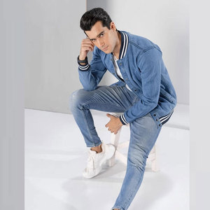 Chaqueta vaquera de invierno para hombre a la moda, cuello levantado de lona, logotipo frontal, transpirable, secado rápido, alta calidad, superventas - Product Image 3