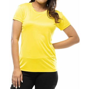 Couleur unie 100% Polyester t-shirts décontracté léger hauts dames personnaliser col rond haut Streetwear jaune t-shirt - Product Image 1