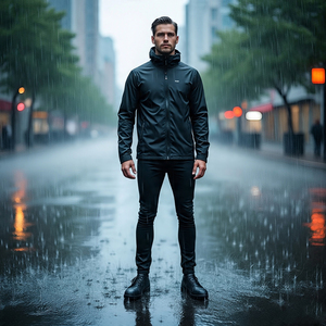 Survêtement Coupe-Vent Noir pour Homme, Veste et Pantalon Imperméable, Combinaison pour Homme en Nylon Style de Rue, Ensemble de Deux Pièces Coupe-Vent pour Homme - Product Image 2