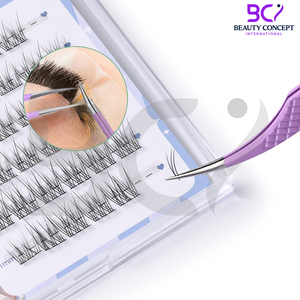 Extensions de cils, pointe incurvée en pince d'extension de cils de couleur violette pour l'isolement des cils de volume avec sac - Product Image 4