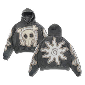 Sweat à capuche vintage pour hommes en détresse 420GSM Basic Cotton Blended Ripped Streetwear for Puff Print Logo - Product Image 4