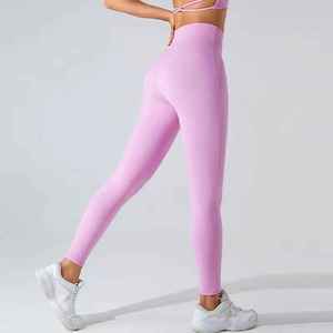 Ensemble yoga fitness 2 pièces sans couture de couleur unie personnalisé vêtements de sport extensibles de marque privée pour femmes - Product Image 2