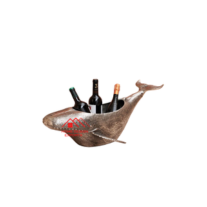 Venta caliente Cubo de vino decorativo Latón antiguo Metal Bebida Enfriador de vino con mango de cuero Soporte de Venta caliente - Product Image 1