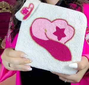 Pink Hat <b>Beaded</b> Crossbody White Box Bag <b>Handbag</b> - Product Image 2