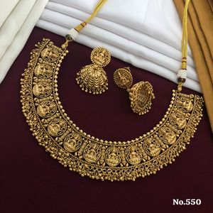 Traditional Antique Gold Temple Necklace Set with <b>Elephant</b> and Goddess Ideal for Bridal Wear Weddings and Festive Occasions - Product Image 2