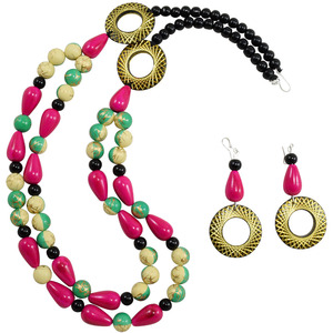 Conjunto de Collar de Cuentas de Resina Estilo Bohemio Único, Aretes Chapados en Oro con Forma de Gota de Agua, Joyería de Fiesta para Mujer, Accesorios de Moda - Product Image 6