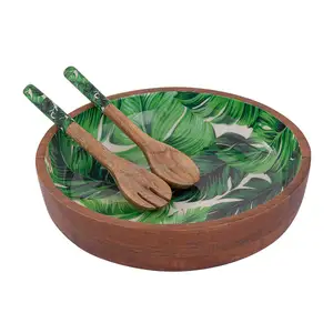 طبق طعام خشبي من خشب المانجو يدوي الصنع مصنوع من الإينامل قابل للتخصيص مع طبق تقديم يصلح لاستخدامات متعددة الوظائف من الهند من RF Crafts