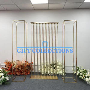 Décor de scène en fer d'arche de mariage en acier inoxydable fantaisie pour toile de fond de fête de réception avec élément décoratif de fleur - Product Image 1