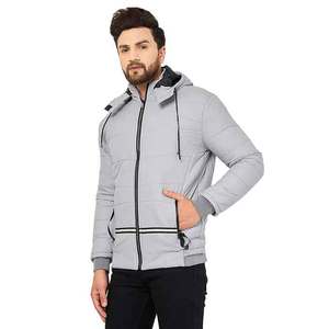 Vente en gros de doudounes pour hommes avec logo personnalisé Veste universitaire à capuche avec fermeture à glissière Streetwear coupe-vent - Product Image 3