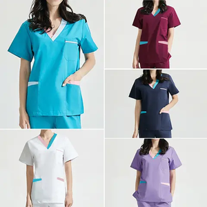 Trajes de uniforme de enfermera de hospital de manga larga con cremallera para mujer con logotipo personalizado OEM-pantalones de camisa de tela de punto - Product Image 4