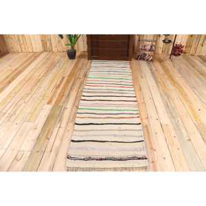 Vintage 2.6x8.4 ft <b>Rug</b>, <b>Runner</b> Turkish <b>Rug</b>, White Gray Camouflage <b>Rug</b> - Product Image 1