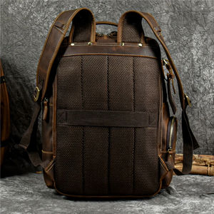 Vintage Large Capacity Eco-Friendly <b>Leather</b> Rucksack for <b>Men</b> Portable Zipper Closure <b>Backpack</b> for Outdoor Sports Hiking & Travel - Product Image 6