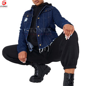 Veste de camionneur en détresse Poches à rabat Meilleures ventes Vestes en jean pour femmes de haute qualité pour les soldes d'hiver - Product Image 6