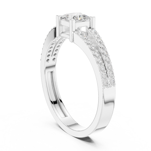 Bague de fiançailles en moissanite de luxe certifiée IGI, coupe princesse classique, or rose, double bande pavée de diamants, mariage - Product Image 3