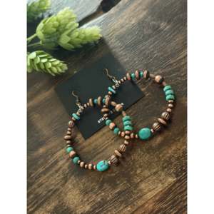 Pendientes colgantes de perlas graduadas hechas a máquina con turquesa Kingman y cobre, estilo Navajo - Product Image 3