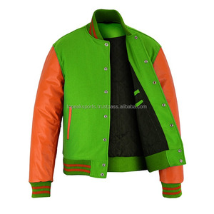 Chaqueta Varsity Personalizada OEM 2026, Color Naranja, con Mangas de Lana y Cuero, Cuello Alto, Chaqueta de Invierno de Alta Calidad, Tallas Grandes - Product Image 3