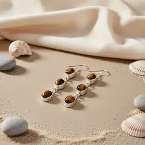 Pendientes Colgantes de Plata 925 con Ojo de Tigre para Mujer, Joyería de Piedras Preciosas a la Moda - Product Image 2