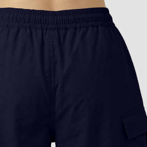 Mile High-Waisted Cargo <b>Trousers</b> in Navy Breathable Canvas Oversized Casual Straight-Leg Style with <b>Elastic</b> <b>Waist</b> Closure - Product Image 4