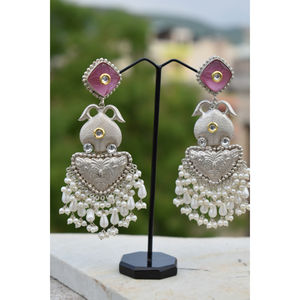 traditional new design handmade <b>silver</b> look alike brass stone stud big ghungro hoop earing for girls and women - Product Image 3