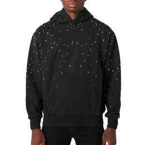 Sweat à capuche de luxe noir avec strass pour hommes et femmes, sweat à capuche surdimensionné avec cristaux scintillants, sweat à capuche streetwear personnalisé - Product Image 3