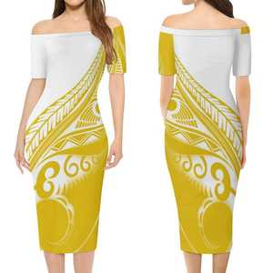 Vestido Largo con Estampado Tribal Polinesio de Hawái para Mujer, Vestido de Fiesta de Verano con Hombros Descubiertos y Manga Corta - Product Image 6