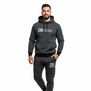 Conjuntos de traje de sudor de patrón sólido con serigrafía de alta calidad con capucha personalizable servicio OEM venta al por mayor 100% algodón otoño Casual - Product Image 4