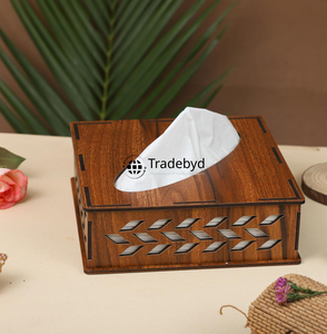 Boîte à mouchoirs et support en bois gravé à motif floral de qualité supérieure pour le salon et la décoration de boutique Tradebyd - Product Image 2