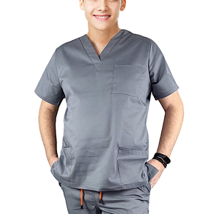 Hospital Uniforms Anti Wrinkle Water Resist Soft Knitted Fabric Nurse Men Medical <b>Scrubs</b> <b>Grey</b> Color High Quality - Product Image 1