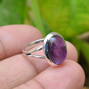 Solid 925 Sterling Silver Minimalist Handmade 10x8mm Oval Natural February Birthstone <b>Amethyst</b> <b>Ring</b> Gemstone Jewelry for Her - Product Image 1