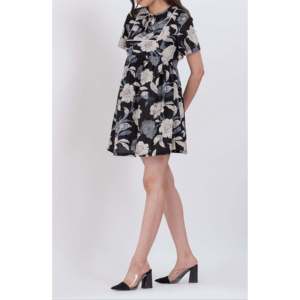 Vestido Mini Tipo Babydoll de Algodón con Estampado Floral Negro para Mujer, Talla XS, Cintura Elástica, Transpirable, Estilo Casual, Superventas - Product Image 4