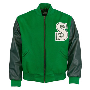 Veste de baseball à manches en cuir patchwork personnalisée patchs de broderie veste bombardier de baseball vintage Letterman College pour hommes - Product Image 1