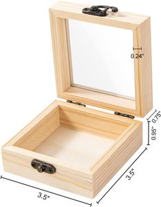 Caja de madera pequeña de 2 piezas con tapa con bisagras, caja de regalo de madera sin terminar de 3,5 ''x 3,5'' x 1,8 ''con tapa de vidrio, joyero de madera pequeño - Product Image 2