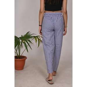 Womens Handloom Cotton Pajamas Check Print Nightwear Pants with <b>Elastic</b> <b>Waistband</b> Relaxed Fit Sleep Trousers - Product Image 5